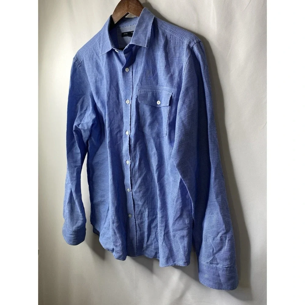 Banana Republic Men's Linen Cotton Shirt Size Medium‎ Button Up Blue Career Wear